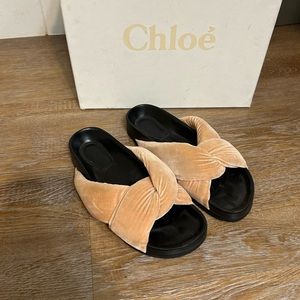 Chloe Pink Velvet Leather Sandals